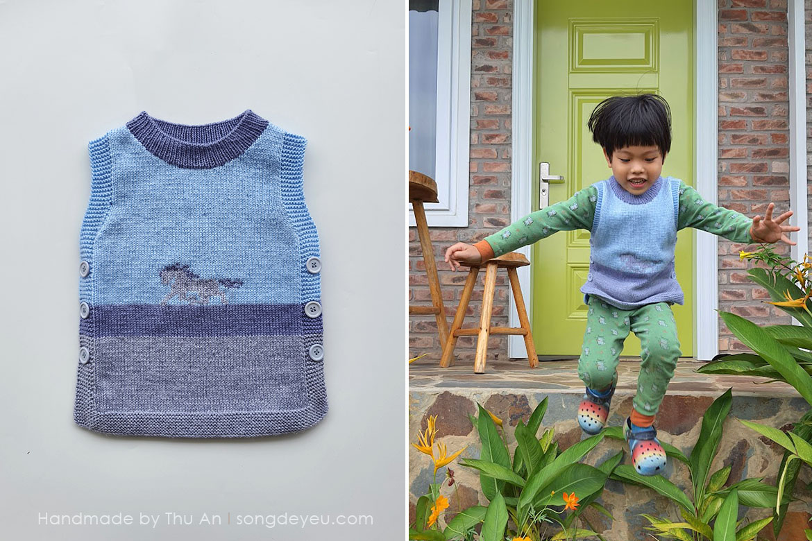 đan áo gile hình ngựa cho con trai